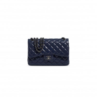CHANEL MASTER LAMBSKIN LEATHER JUMBO DOUBLE FLAP BAG NAVY 704840 (30*19*9cm)